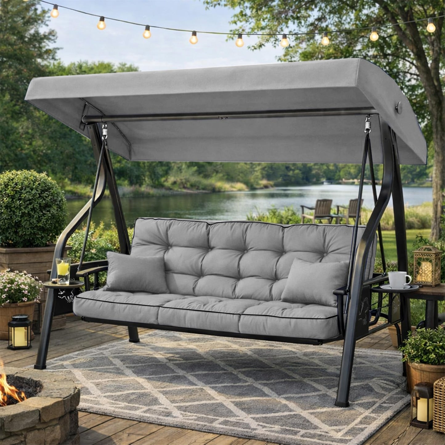 Kerkrot Porch Swing Cushions, Waterproof & Fade Resistant Outdoor Swing Cushion 63 Inch, Swing Cushions 3 Seater Replacement for Outdoor Furniture, Patio, Garden (Light Gray, 63 x 40 inch)