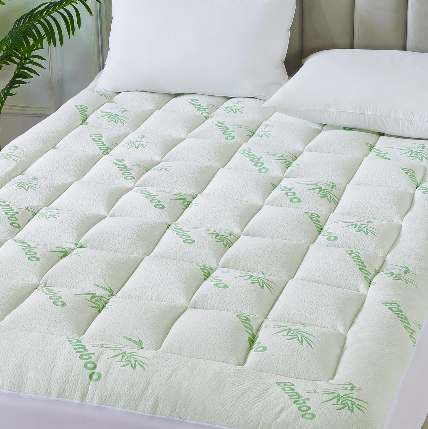 ANALIN® Bamboo_Viscose Mattress Topper Queen Size, Thick Pillow Top Mattress Pad with Stretchable Pockets for 6-18 inches Mattress, Soft Breathable Mattress Topper for Back Pain Relief
