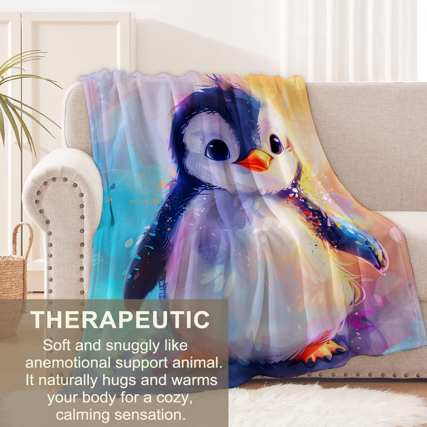 Flannel Penguin Blanket for Women, Girls & Boys - Soft, Warm & Cozy Throw Blanket for Sofa, Couch, Bed & Living Room - 60" x 50" - Penguin Decor