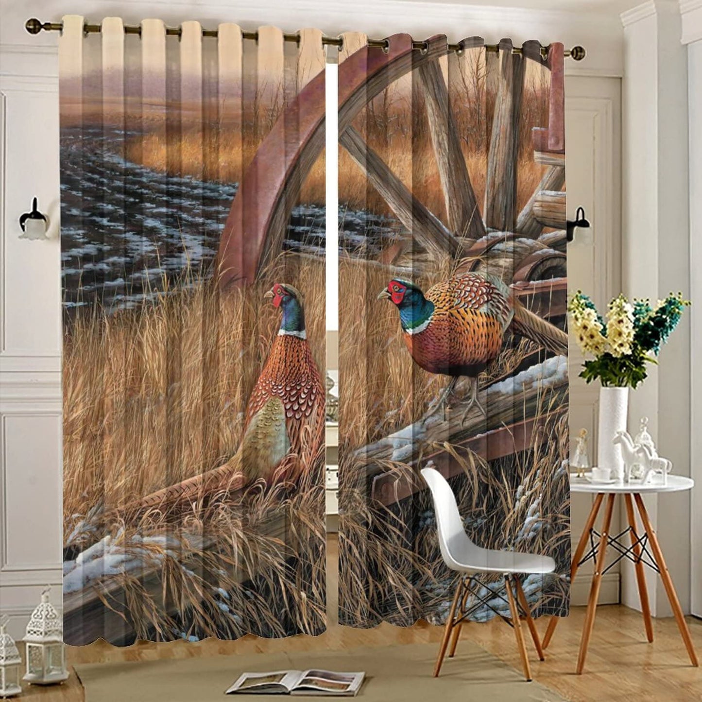 Rustic Pheasants Blackout Curtains - Camouflage Wildlife Pheasants Retro Forest Country Farmhouse Grommet Window Treatment Set Energy Saving Thermal Insulated Drapes for Living Room Nursery,42x45in