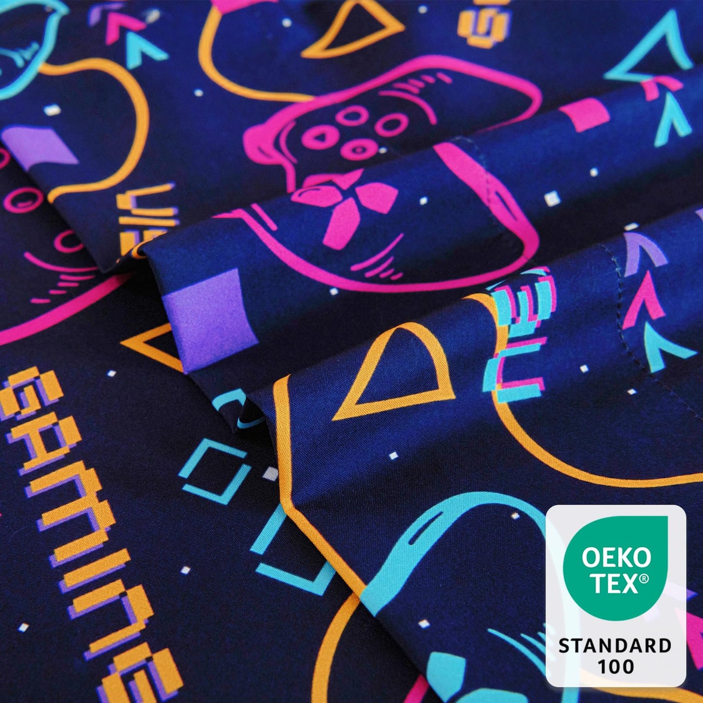 Homilay Full Sheet Set Kids - Gamepad 4 Pieces Soft Microfiber Cartoon Style Bedsheets for Boys Girls Teens, Oeko TEX Breathable 15 Inch Deep Pocket Sheets(Video Games)