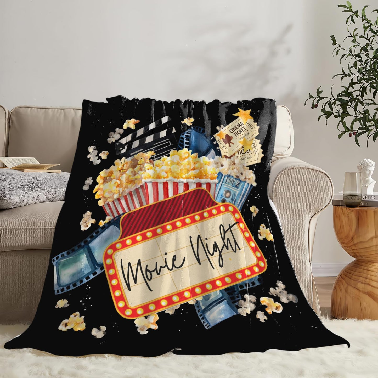 Baegopa Movie Blanket Popcorn Gifts for Girls Boys Movie Theater Throw Blankets Cozy Plush Fleece Decor Flannel Fuzzy for Women Men 50"X40"