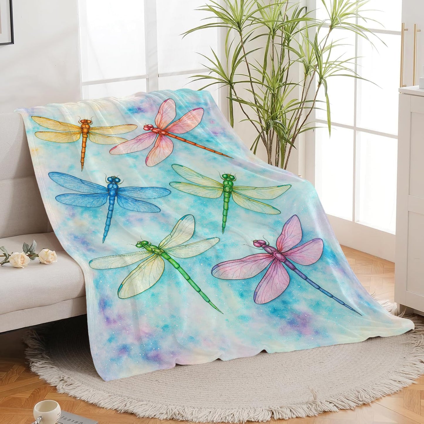 Dragonfly Blanket Dragonflies Theme Throw Blanket Soft Cozy Fleece Fuzzy Plush Flannel Blankets Gifts for Women Girls Adults Kids 50"X40"