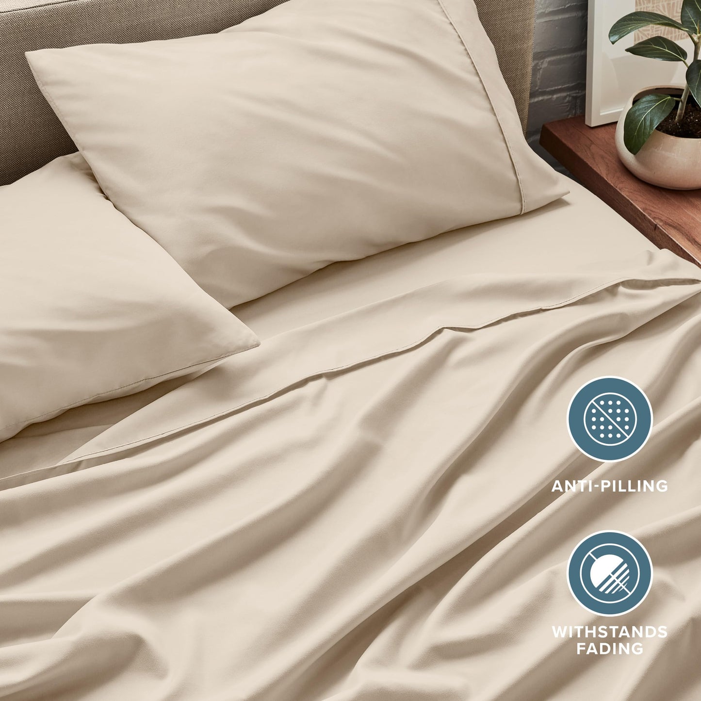 Bare Home Queen Sheet Set - 1800 Ultra-Soft Microfiber Queen Bed Sheets - Double Brushed - Deep Pockets - Easy Fit - 4 Piece Set - Bedding Sheets & Pillowcases (Queen, Sand)