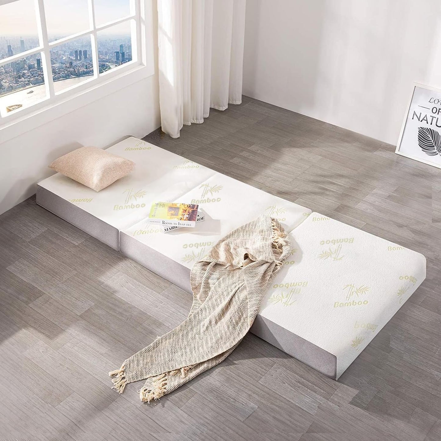 Inofia 6 Inch Tri Folding Mattress, Trifold Memory Foam Single Mattress with Ultra Soft Breathable Removable Cover, Foldable & Portable Single Size Bed (75" x 25" x 6")