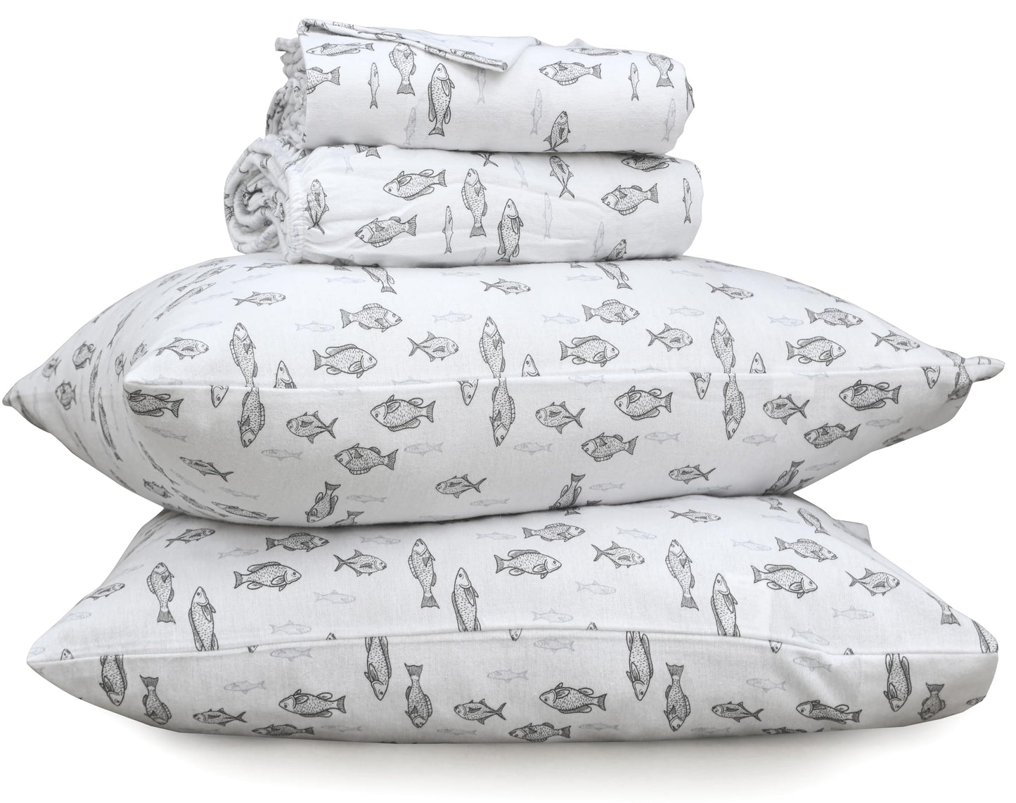 RUVANTI Flannel Sheets Queen Size - 100% Cotton Double Brushed Bed Sheets, Deep Pockets 16 Inches Queen Sheet Set, All Seasons Breathable & Extra Soft - Warm & Cozy, 4 Piece, Fisherman's Tale