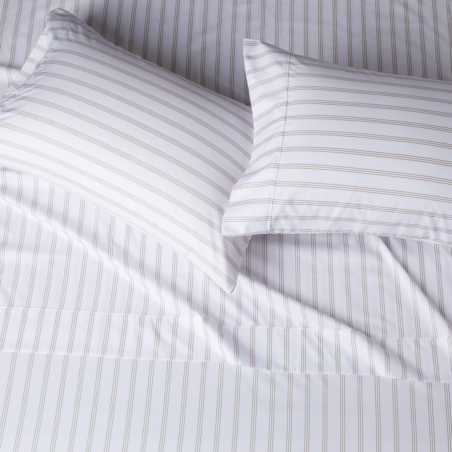 Amazon Basics Lightweight Breathable Brushed Microfiber 4-Piece Bed Sheet Set, Wrinkle Resistant with 14-Inch Deep Pockets, Queen, Taupe Stripe