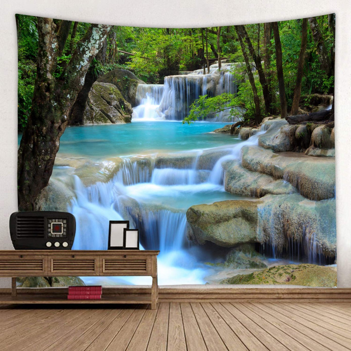 WODEJIA Forest Waterfall Fabric Tapestry Decorative Wall Art Tablecloth Bedspread Picnic Blanket Beach Throw Blanket Multifunctional for Bedroom Dormitory Living Room Hanging 79 x 59 Inches