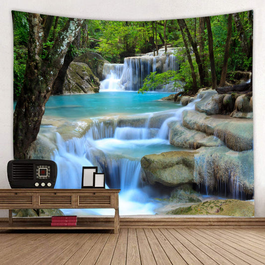 WODEJIA Forest Waterfall Fabric Tapestry Decorative Wall Art Tablecloth Bedspread Picnic Blanket Beach Throw Blanket Multifunctional for Bedroom Dormitory Living Room Hanging 79 x 59 Inches