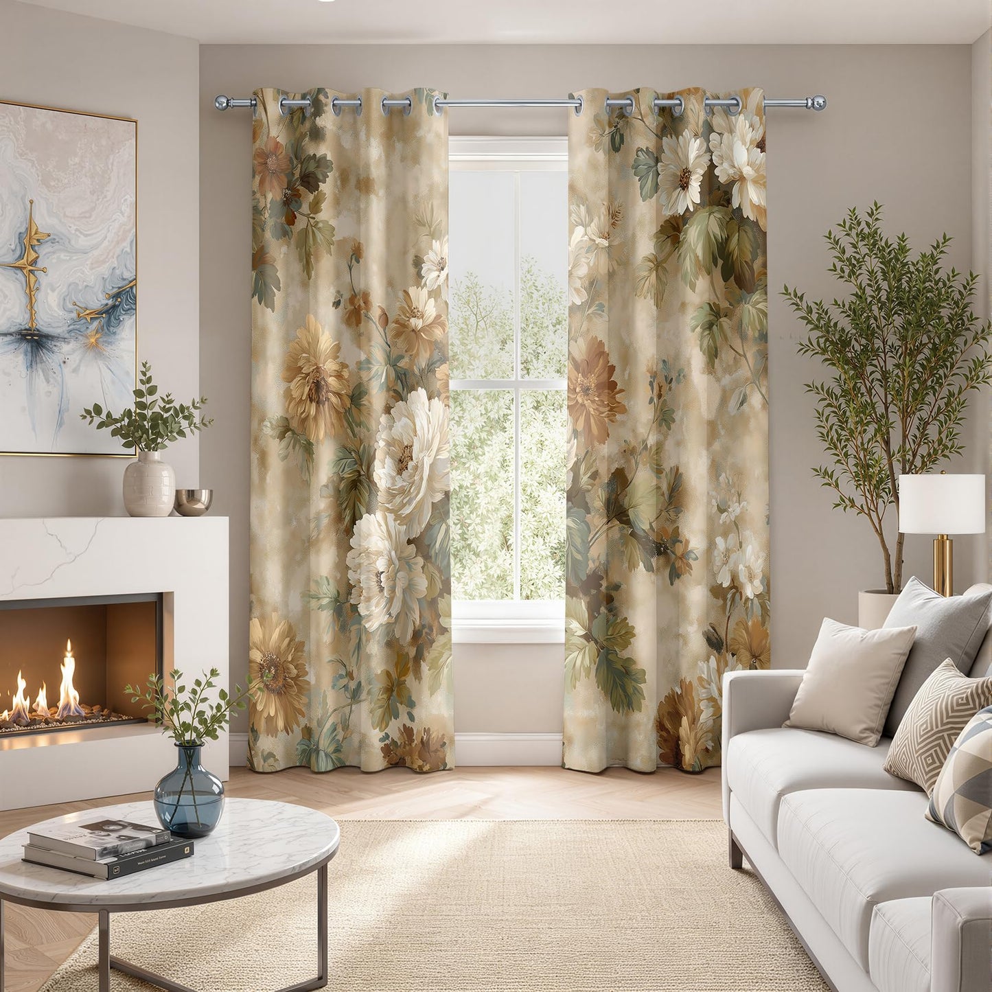 Vintage Floral Patterned Curtains Blackout, Thermal Insulated Room Darkening Grommet Drapes for Bedroom Living Room, 108 Inch Curtains 2 Panel Set, Distressed Peony Flower Shabby Chic Treatments