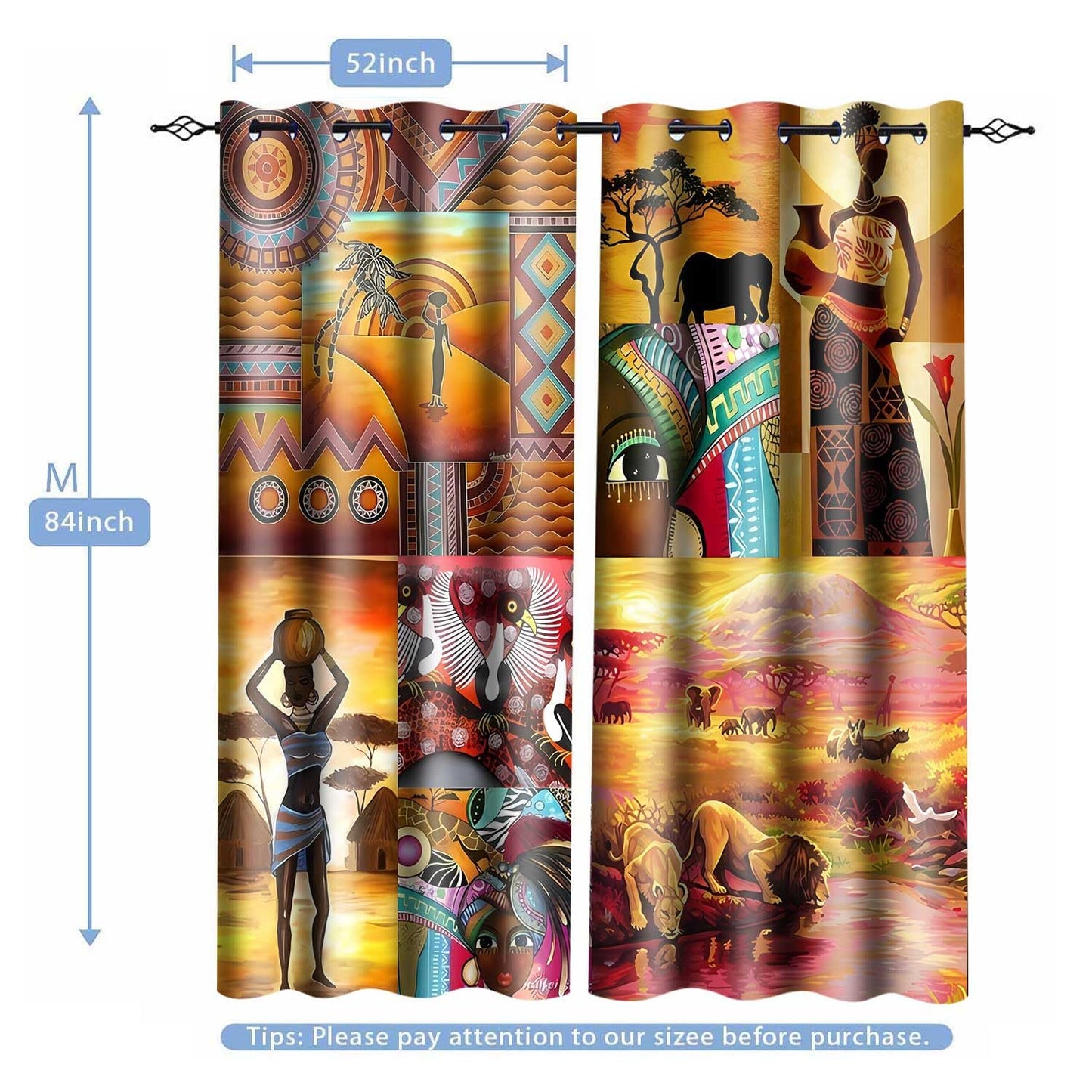 African Woman Labor Ethnic Style Curtains 52x84inch