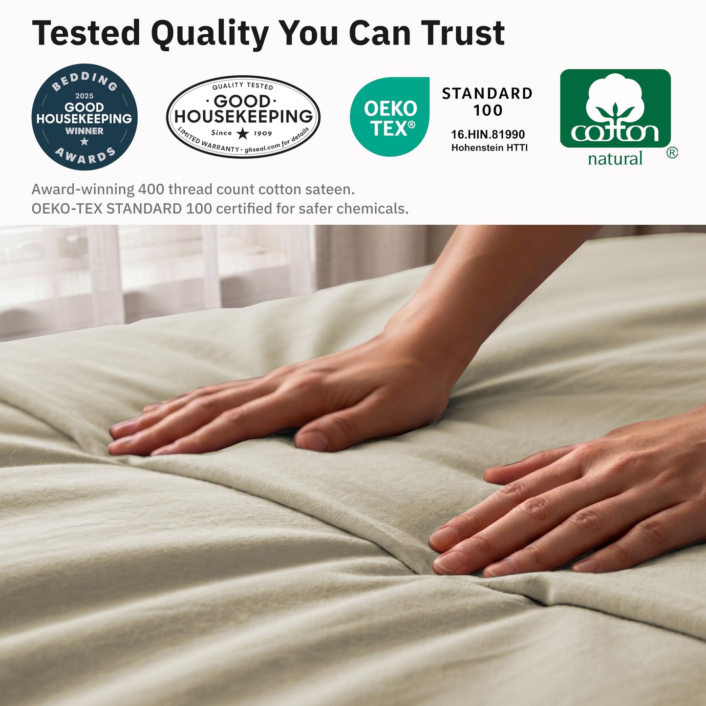 California Design Den 3 Pc 100% Cotton Duvet Cover Set Queen Size/Full Size - Winner Good Housekeeping Best Bedding Awards 2025, 400 Thread Count Sateen, Soft and Durable - Beige