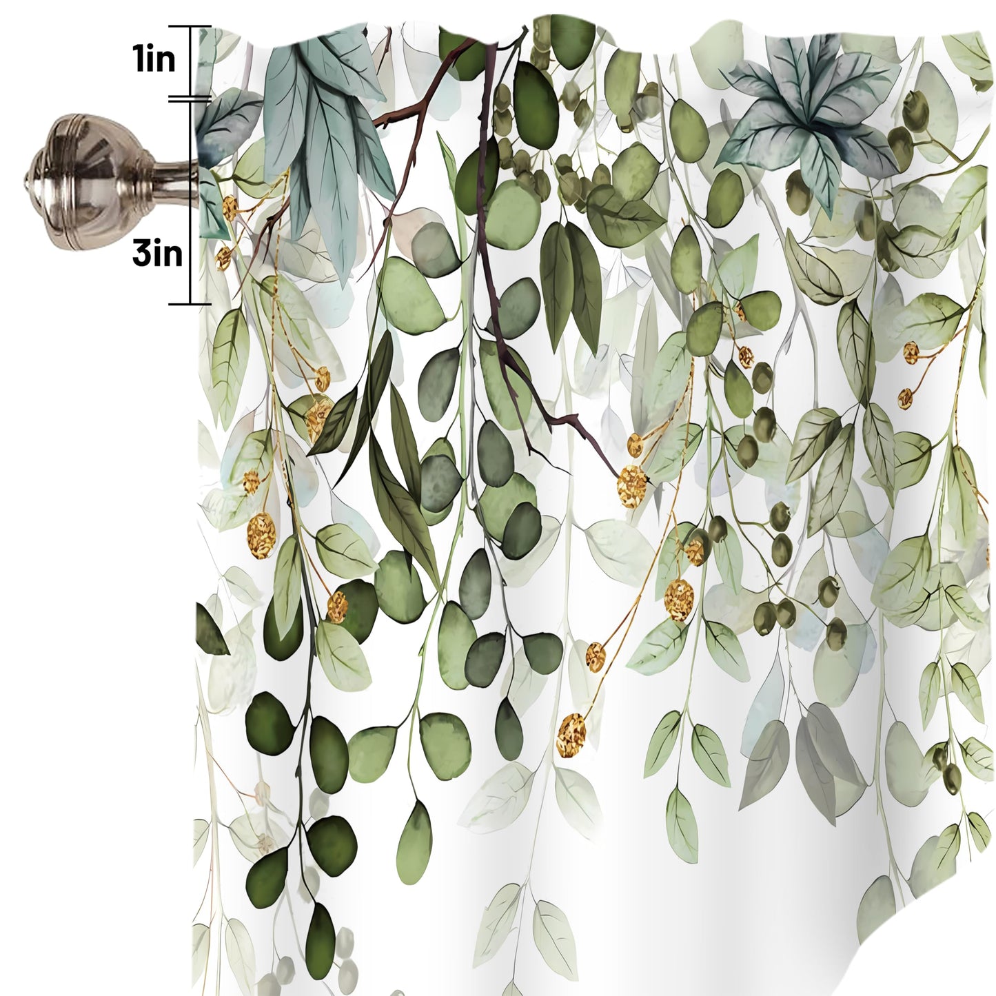 AYTTBIS Sage Green Eucalyptus Swag Curtain Valance for Windows,Watercolor Leaves Window Treatments Short Swag Topper for Kitchen Windows Bathroom Bedroom,28 x 36 Inch