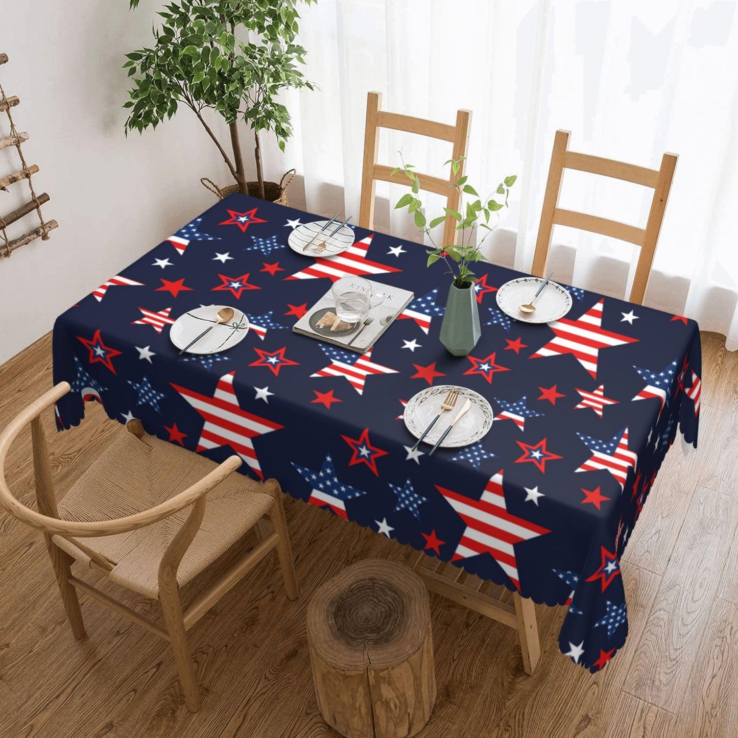 LORCARVIS 4th of July Tablecloth Independence Stars Polyester Rectangle Table Cloth Washable Seasonal Tabletop for Kitchen Dinning Party Outdoor Picnic 54 x 72 Inch Tablecloths