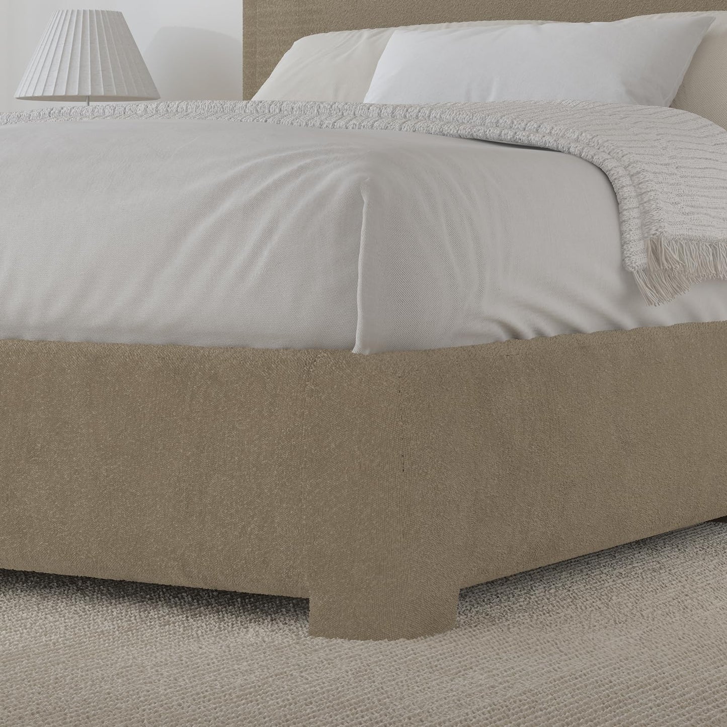 BarnFurin Twin Bed Frames with Headboard,Cloud Boucle Upholstered Platform Bed, Soft Rounded Corners, No Box Spring Needed, Non-Slip and Noise-Free, Easy Assembly, Beige