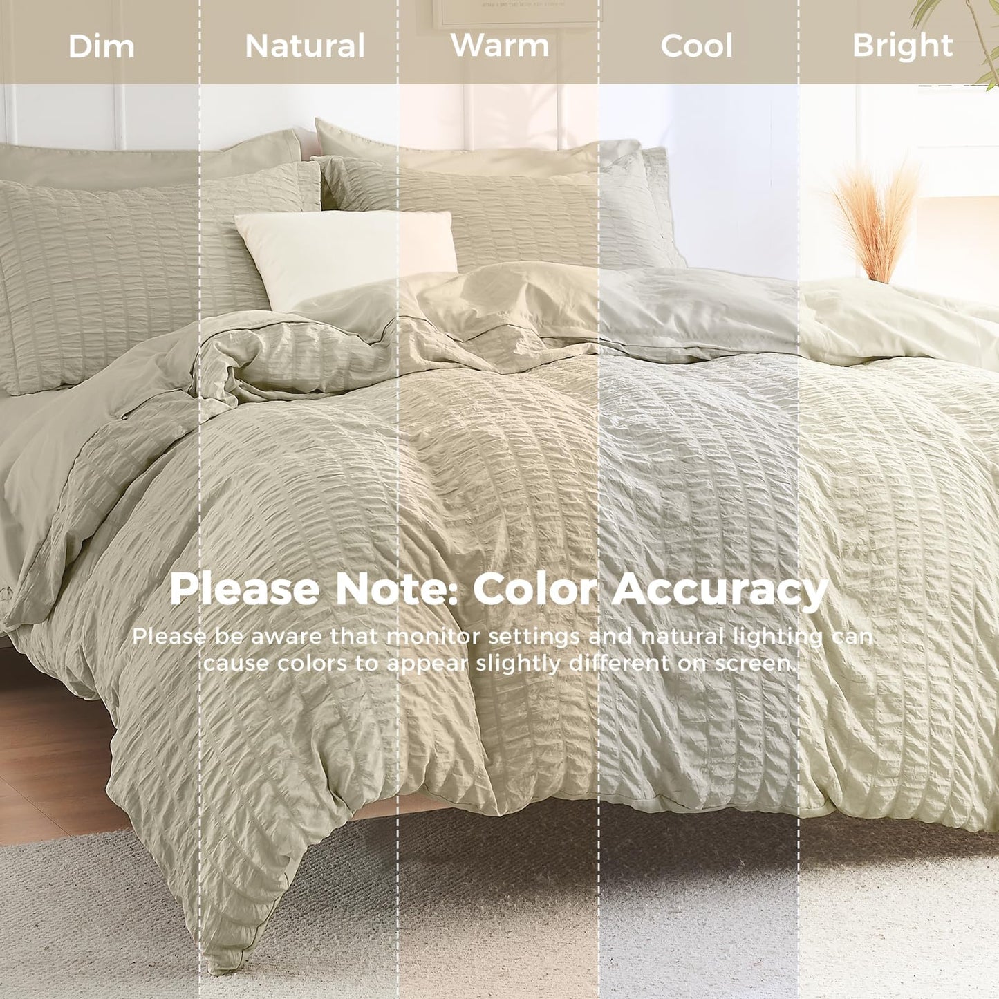 HYMOKEGE Light Linen Twin Comforter Set Seersucker 5 Pieces, All Season Luxury Bed in a Bag for Bedroom, Bedding Set with Comforter, Sheets, Pillowcase & Sham