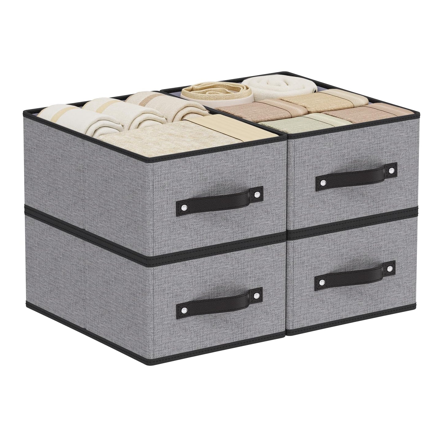YheenLf Foldable Storage Boxes, Storage Baskets with Handles, Fabric Cube Organizer Bins for Shelves Bedroom Laundry, 13 × 9.1 × 5.5 Inch, Gray, 4-Pack