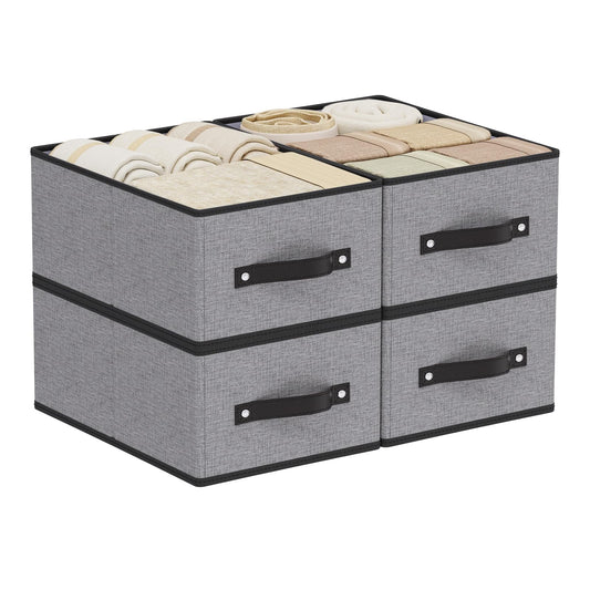 YheenLf Foldable Storage Boxes, Storage Baskets with Handles, Fabric Cube Organizer Bins for Shelves Bedroom Laundry, 13 × 9.1 × 5.5 Inch, Gray, 4-Pack