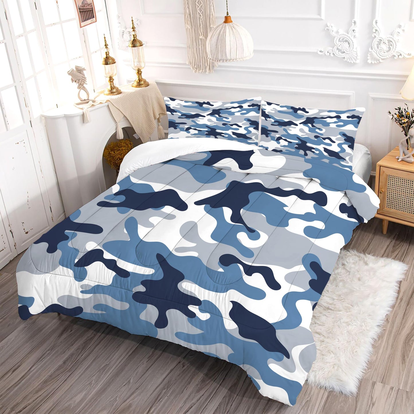 VTKON Navy Blue Camouflage Comforter Set Full Size Soft Military Camo Bedding Set 3 Pcs with 1 Comforter and 2 Pillow Cases for Boys Kids Bedroom Decor