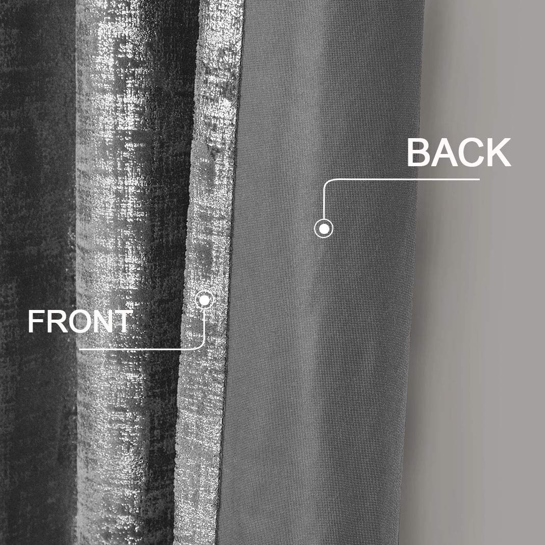 always4u Soft Velvet Curtains 95 Inch Length Luxury Bedroom Curtains Silver Foil Print Window Treatments for Living Room Set of 2 Charcoal Grey