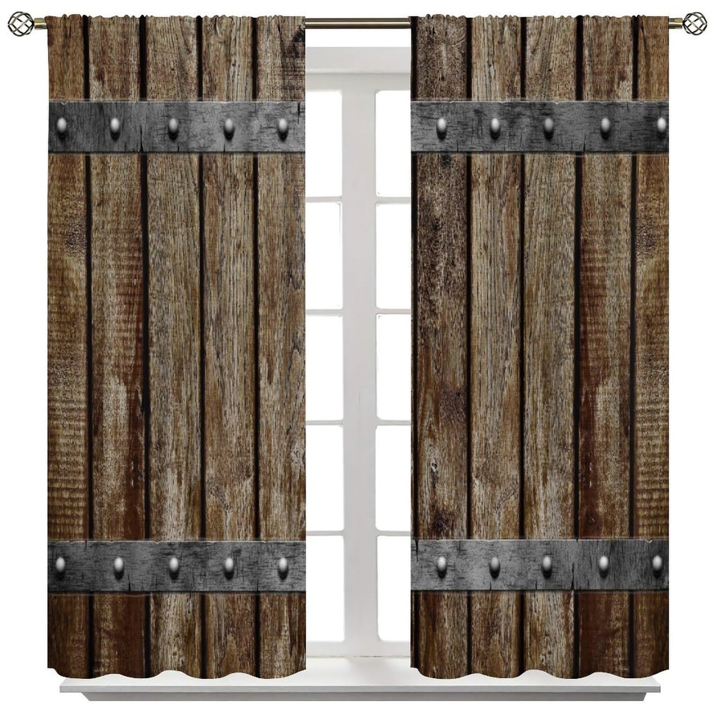 Nanacur Vintage Wooden Door Curtains, Barn Farmhouse Wooden Country Cabin Rod Pocket Window Treatment for Bedroom Living Room Kitchen Drapes 41" W X 45" L (No Blackout)