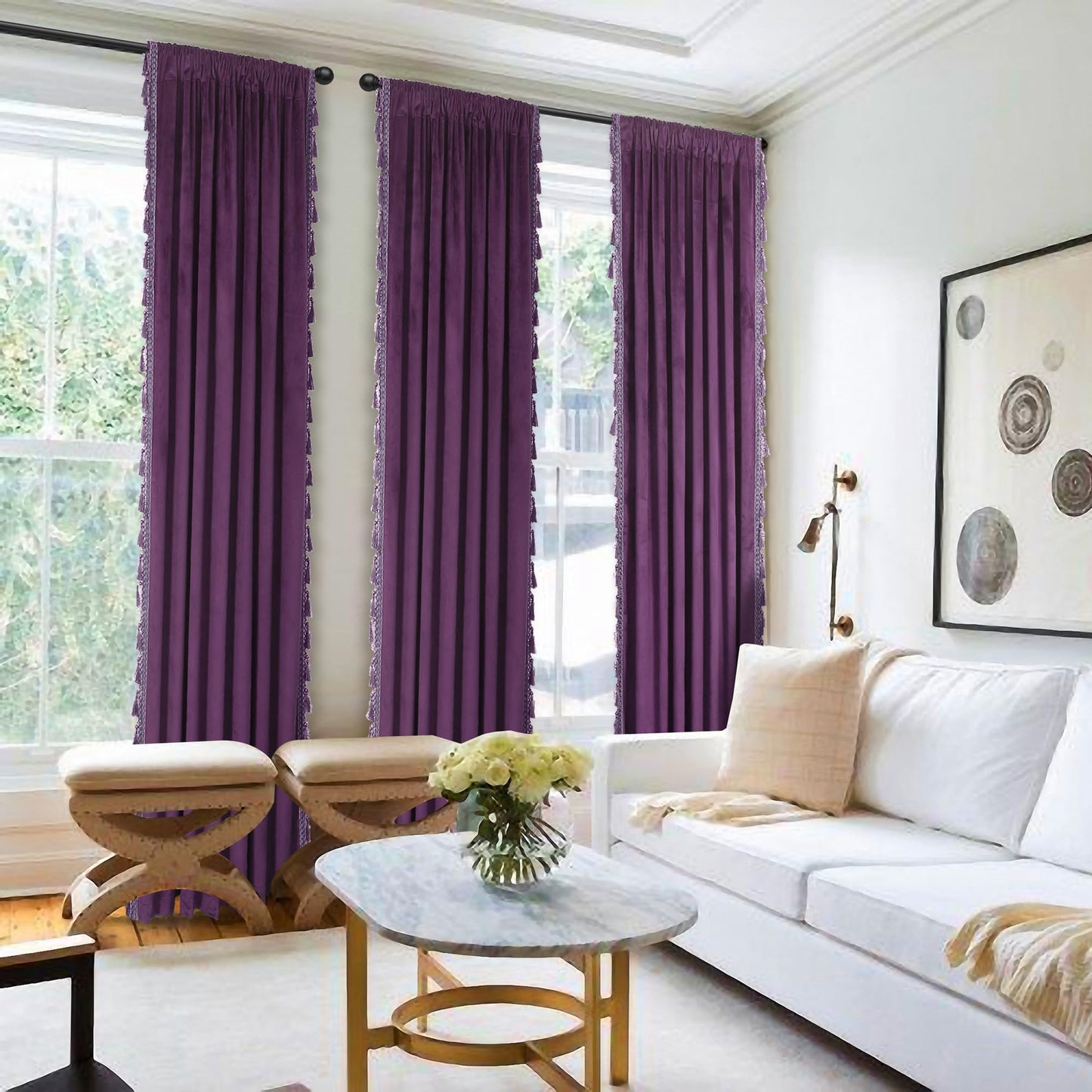 Fazhesici Purple Blackout Velvet Curtains 72 inch Length Windows Rod Pocket Drapes with Tassels Soundproof Thermal Curtains for Living Room 2 Panels Set 52" x 72"