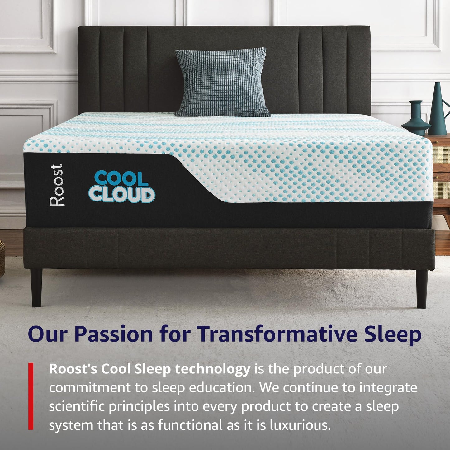 Roost Sleep Cool Cloud 14-Inch King Mattress, Gel Memory Foam for Back Pain Relief & Cool Sleep, Medium Plush, CertiPUR-US Certified, Made in USA, Bed in a Box