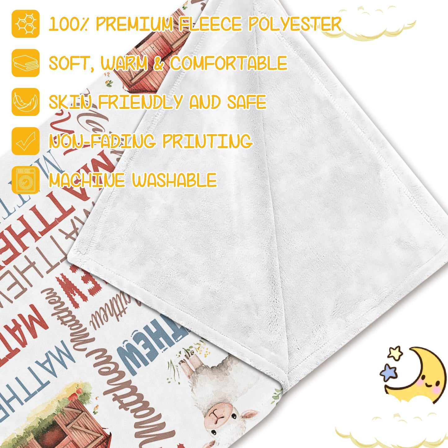 PUREFLY Personalized Baby Blanket - Custom With Name for Girls and Boys, Super Soft Plush Fleece, Personalized Gifts for Newborn