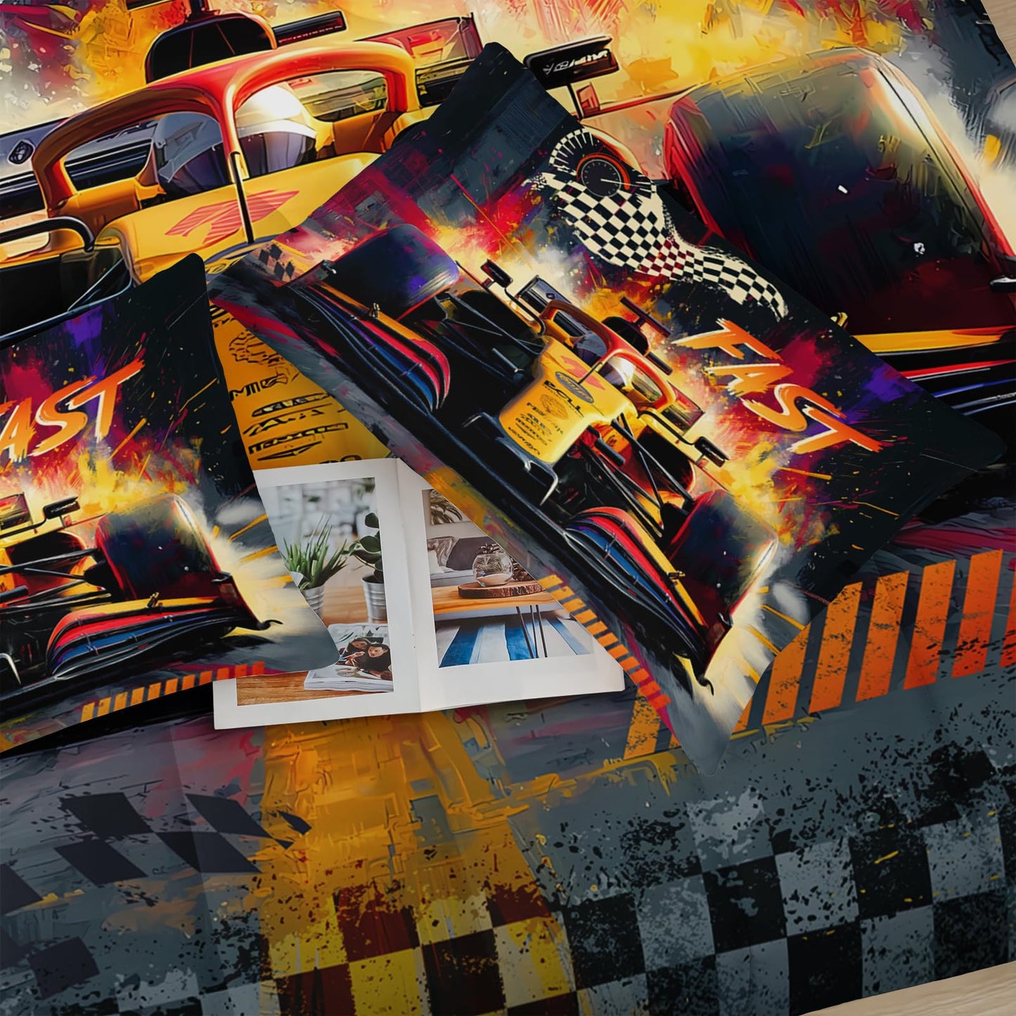 lneffble F1 Race Car Comforter Set Full for Boys，Boys Full Size Bedding Set Race Car，with 1 Comforter with 2 Pillow Case，F1 Race Car Themed Bedroom Decor