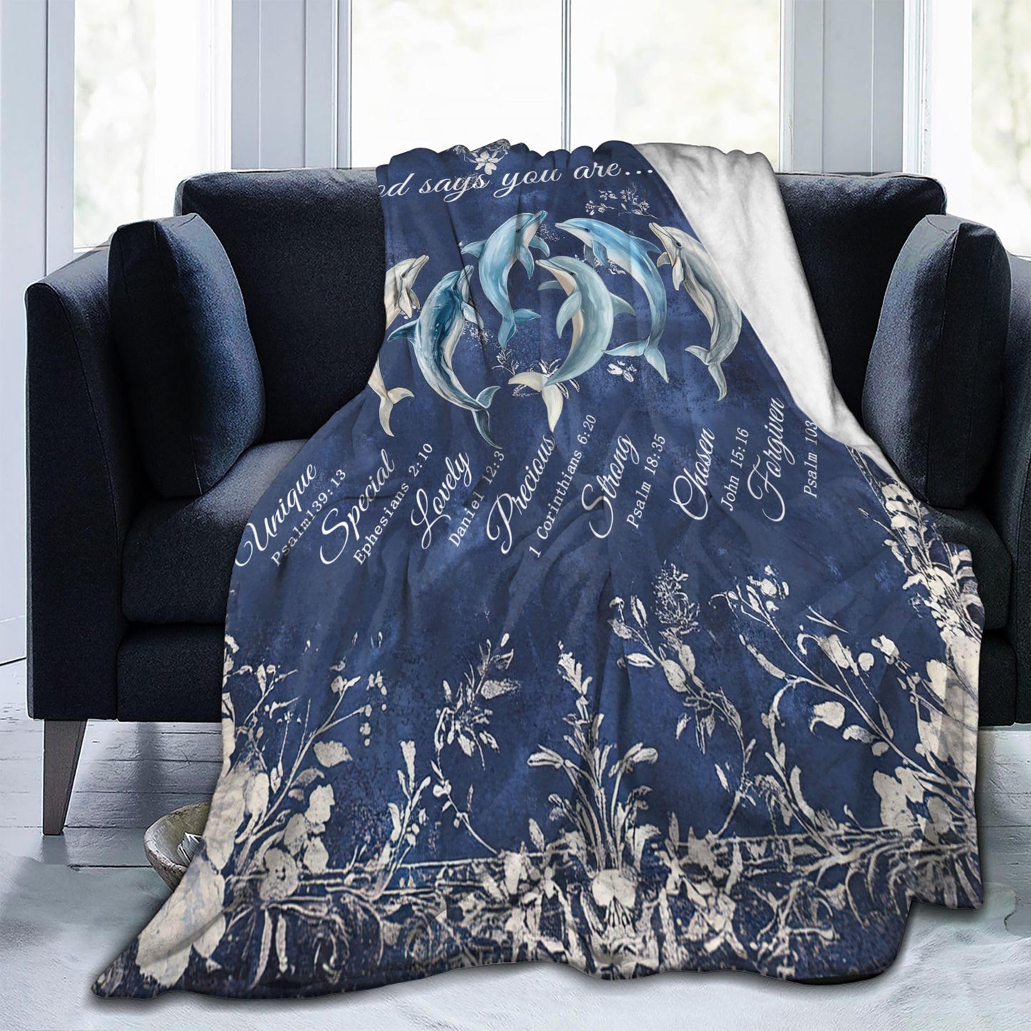 Dolphin Throw Blanket God Says You are Soft Warm Cozy Christian Scripture Dolphins Blankets Religious Bible Verse Fuzzy Plush Fleece Dolphin Blanket Nautical Ocean Gifts for Home Decor 40''X50''