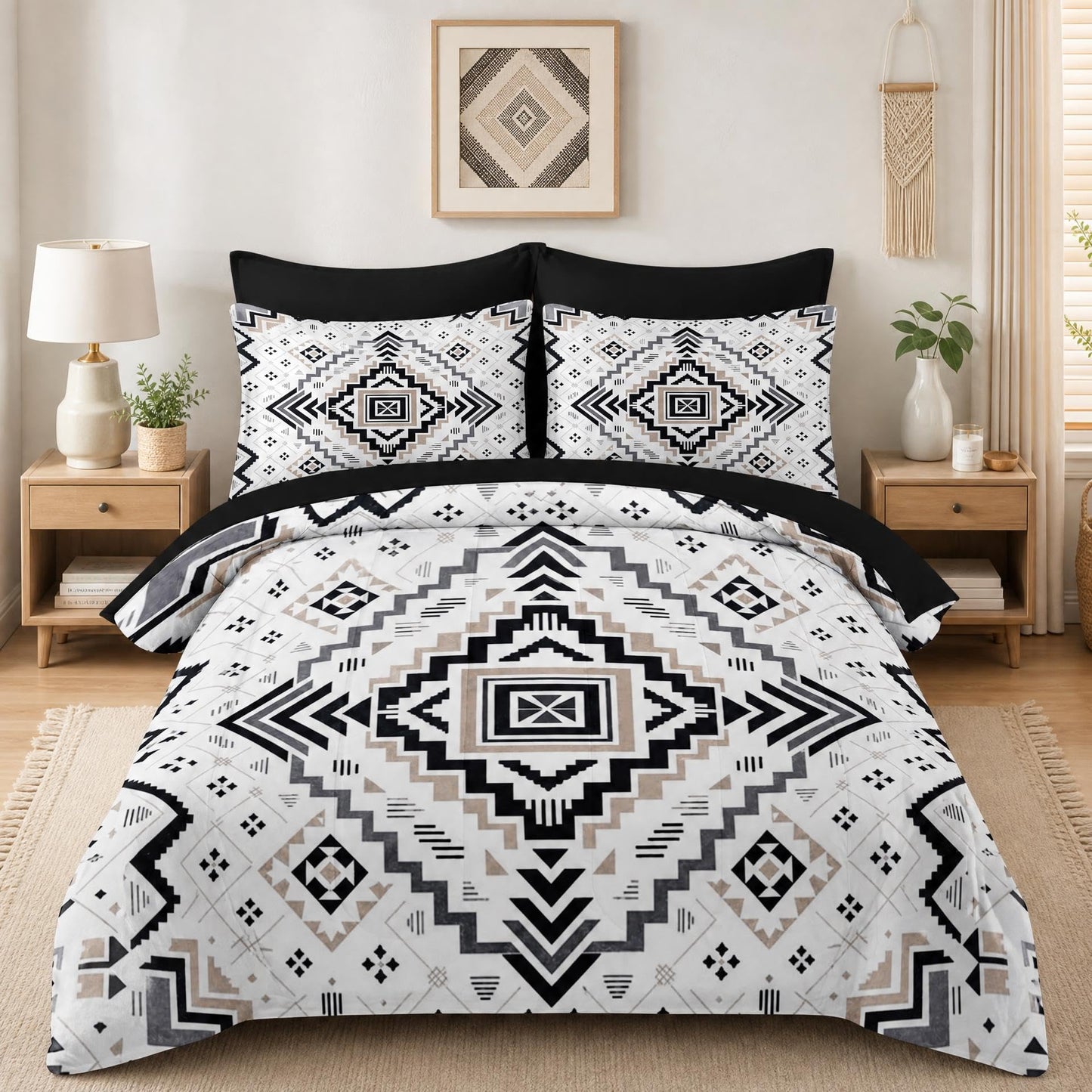 Boewywh Comforter Set Twin Size Aztec Southwestern Geometric 7 Pcs, Bedding for Kids and Adults, Boho Western Bed Sheet Sets with Fitted Sheet 2 Pillowcases & 2 Shams for Bedroom Bed Decor