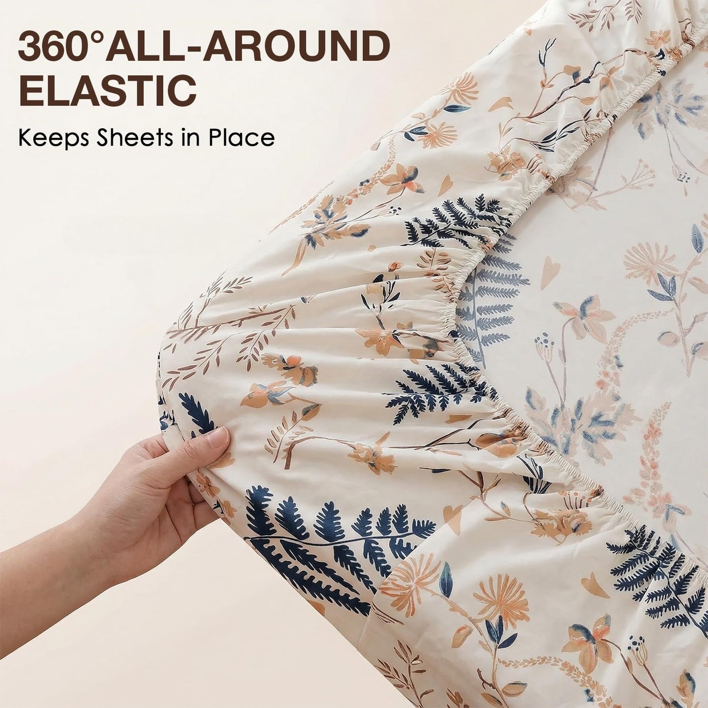 JSD Boho Floral Printed Sheet Set Queen Size 4 Piece, Soft Botanical Pattern Microfiber Sheets Extra Deep Pocket