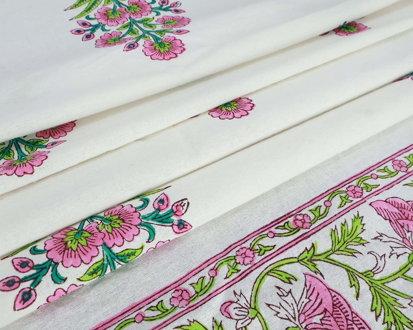 60x60 Inches Square Hand Block Printed Cotton Tablecloth, White Pink Floral Table Cloths Washable, Indian Table Linen for Christmas Thanksgiving Gifts Home Decor Dining Outdoor