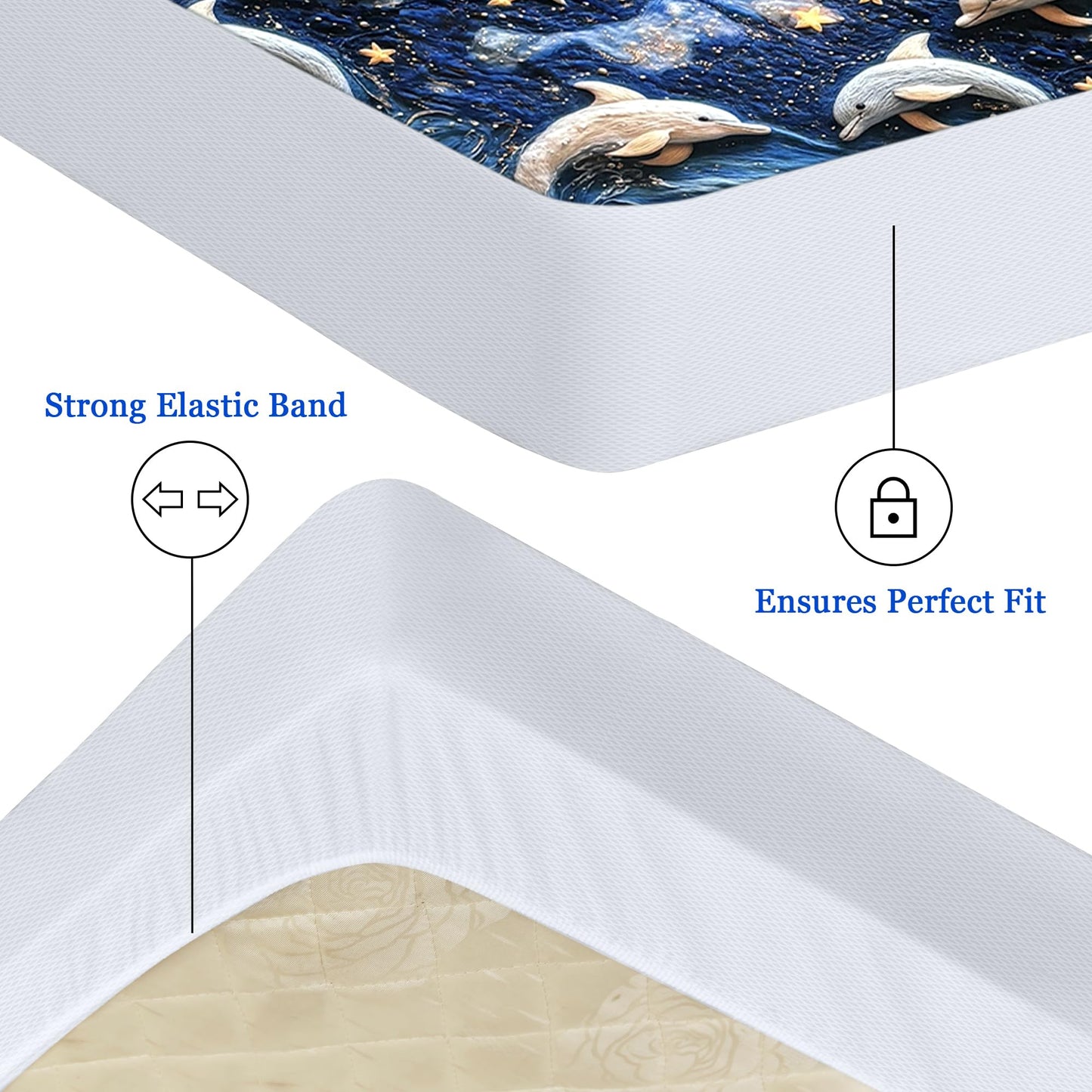 Sufdari Queen Mattress Protector,Waterproof Mattress Protector,Fitted Sheet Style Mattress Cover with 18" Deep Pocket,Washable and Comfortable-Dolphin,Queen
