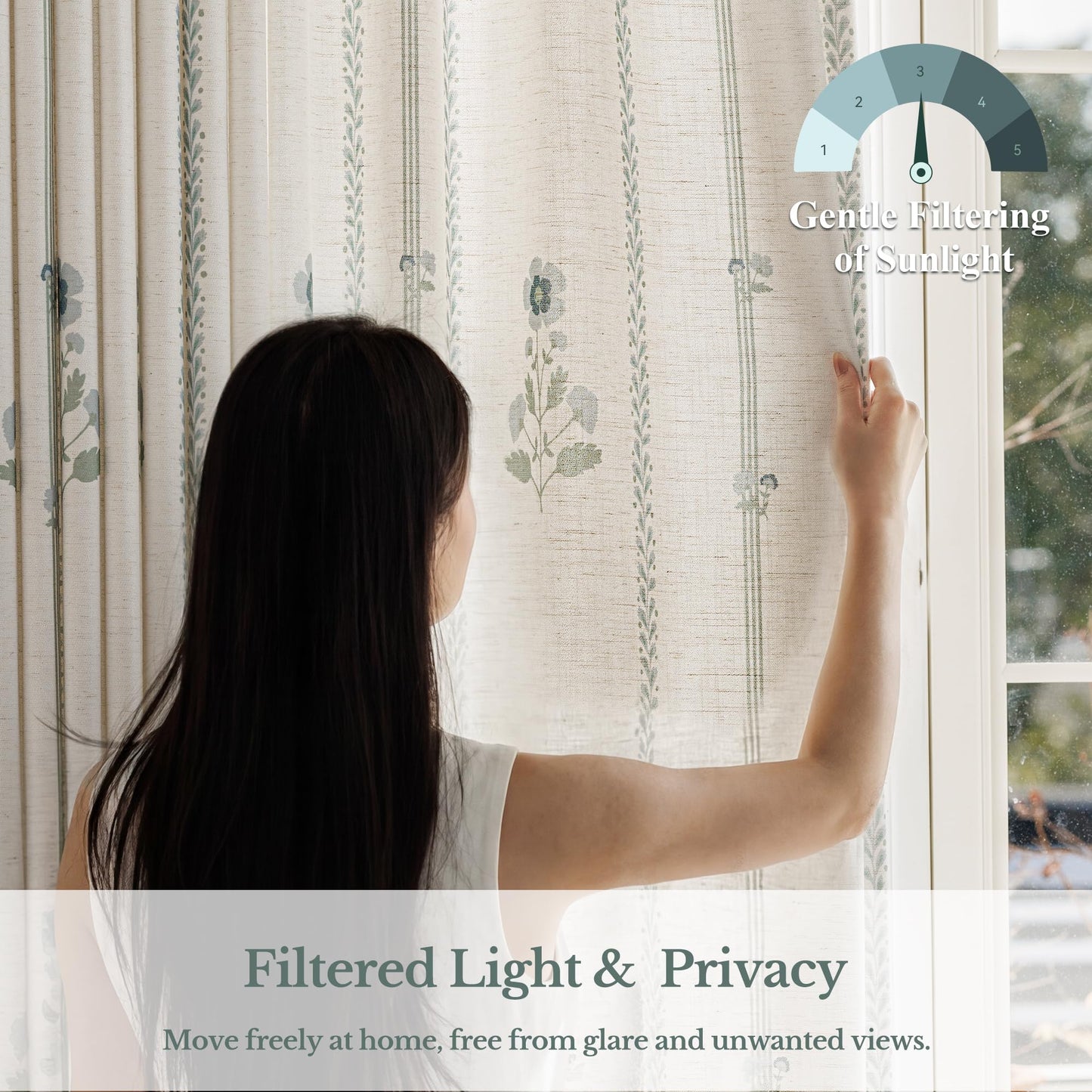 Pinch Pleated Curtains Luxury Light Filtering Floral Curtains for Living Room Bedroom Dining Room - 95 Inches Linen Drapes Farmhouse Window Curtains with Hooks - 2 Panels Set, 40" W x 95" L