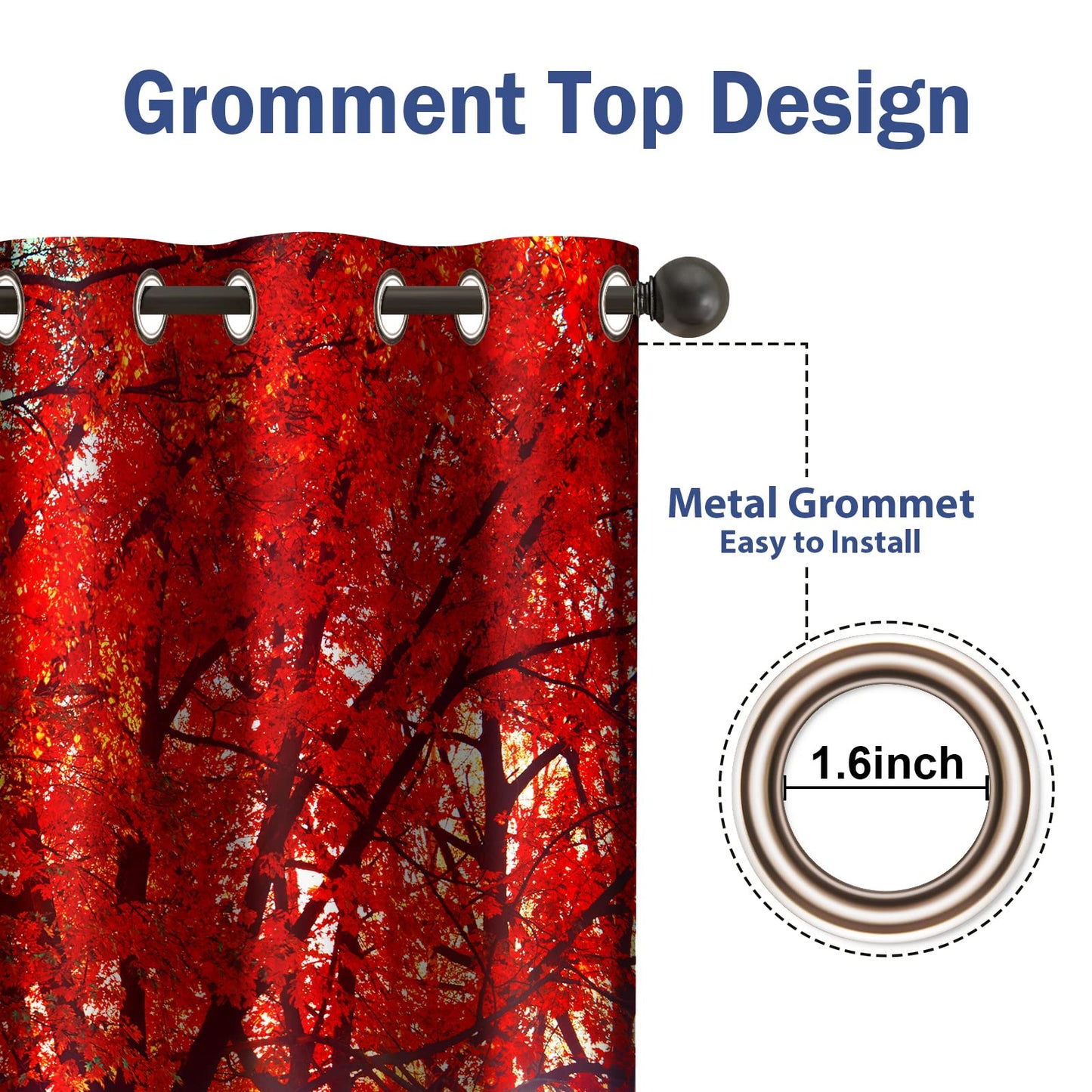 Jekeno Fall Tree Forest Blackout Curtains Jungle Autumn Tree Orange Leaves Sunlight Print Fall Nature Scenery Decor Home Bedroom Living Room Grommet Window Drapes 2 Panel Set, 52"x84"