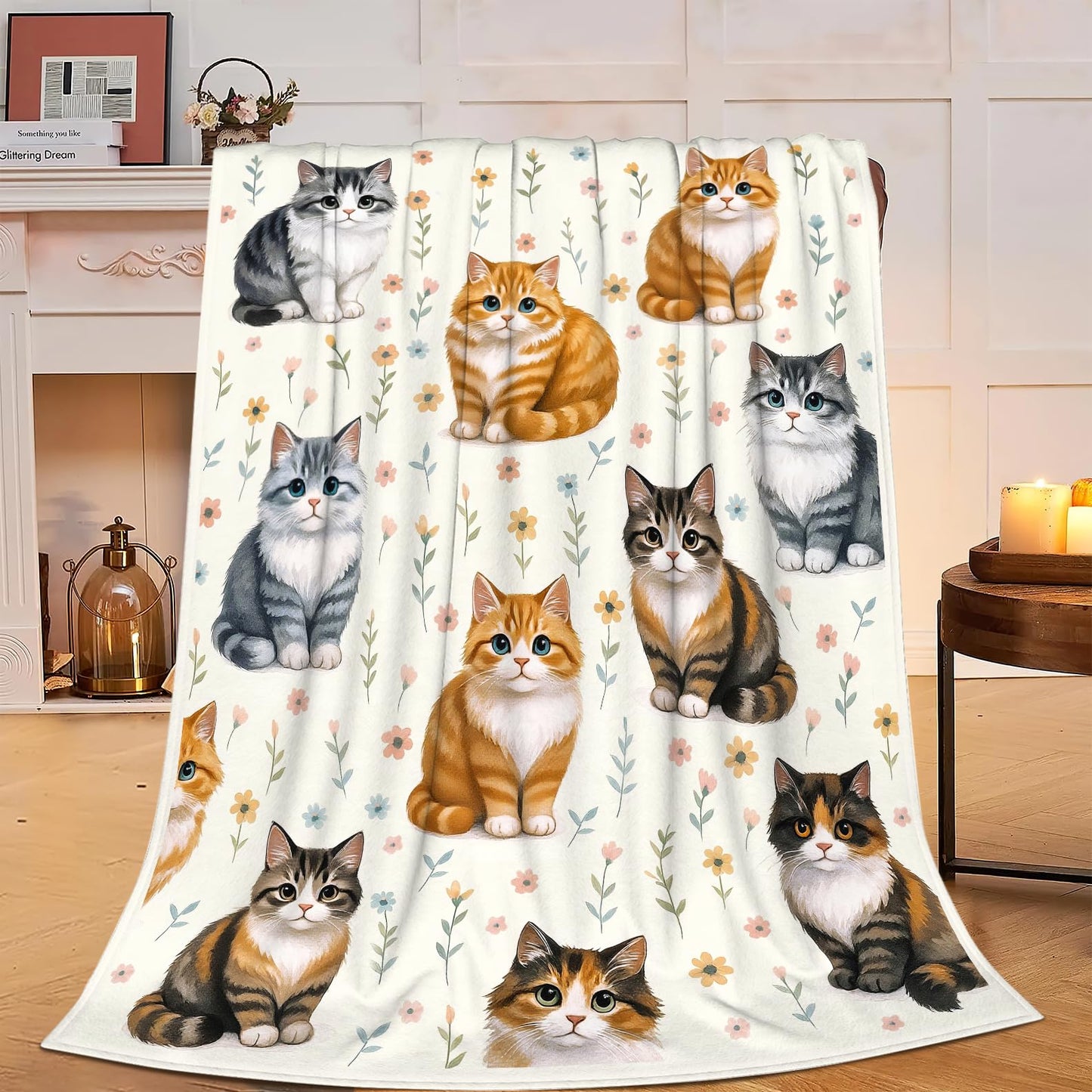Cat Blanket Cute Kitten Throw Blanket Soft Warm Cozy Fleece Fuzzy Plush Cats Flannel Blankets Gifts for Boys Girls Women Kids Adults 40"X50"
