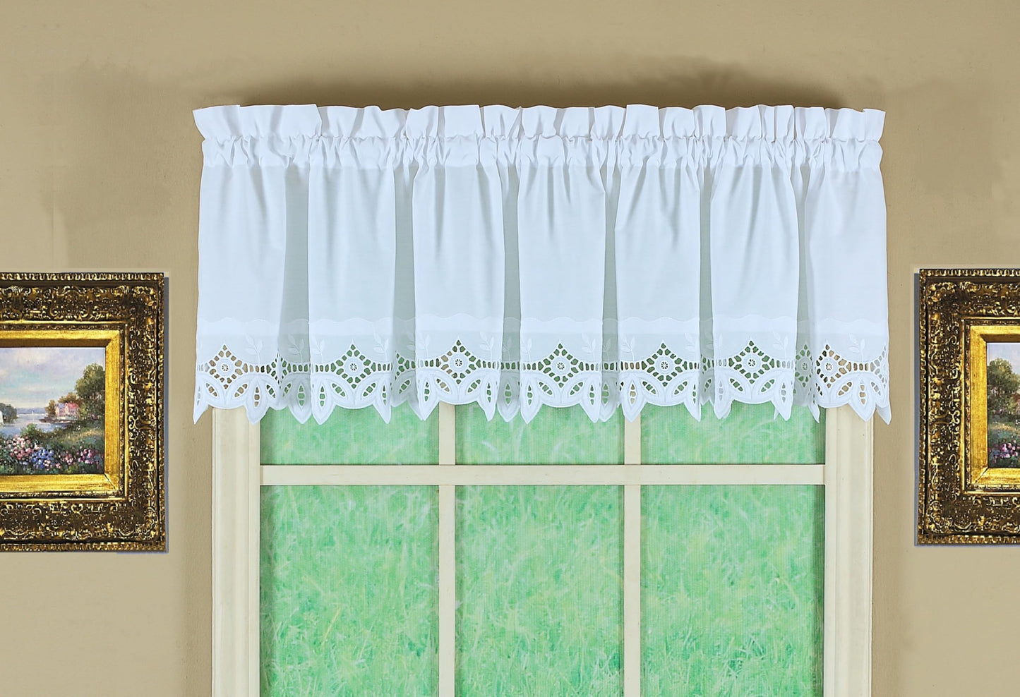 Today's Curtain, Heirloom Battenberg Eyelet Valance 14", White, 58" W x 14" L