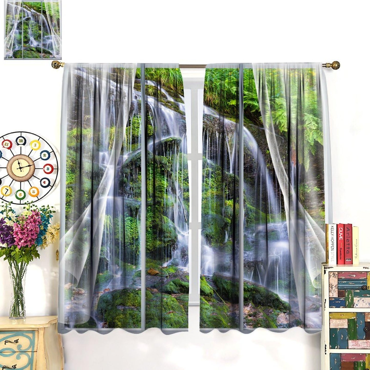 UFUH Nature Landscape Blackout Curtains,Spring Jungle Waterfall Scenery Window Treatments for Bedroom Living Room Kitchen,2 Panels Set Total Size 42 x 45 Inch