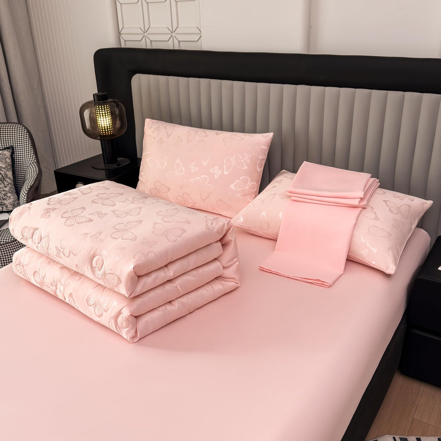Tailor Shop Twin Pink Comforter Set for Girls 5 Pieces Satin Silky Embroidery Butterfly Comforter Pink Bedding Twin Girls Bedding