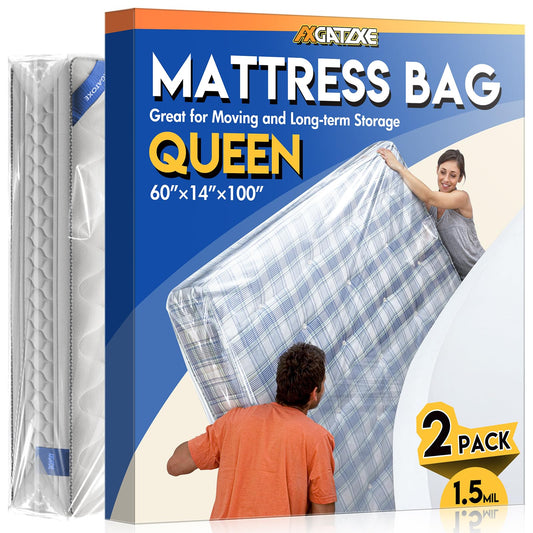2PCS Plastic Mattress Bag for Moving Storage, Waterproof Mattress Cover, Mattress Protector for Moving Supplies - Queen Size (1.5MIL)