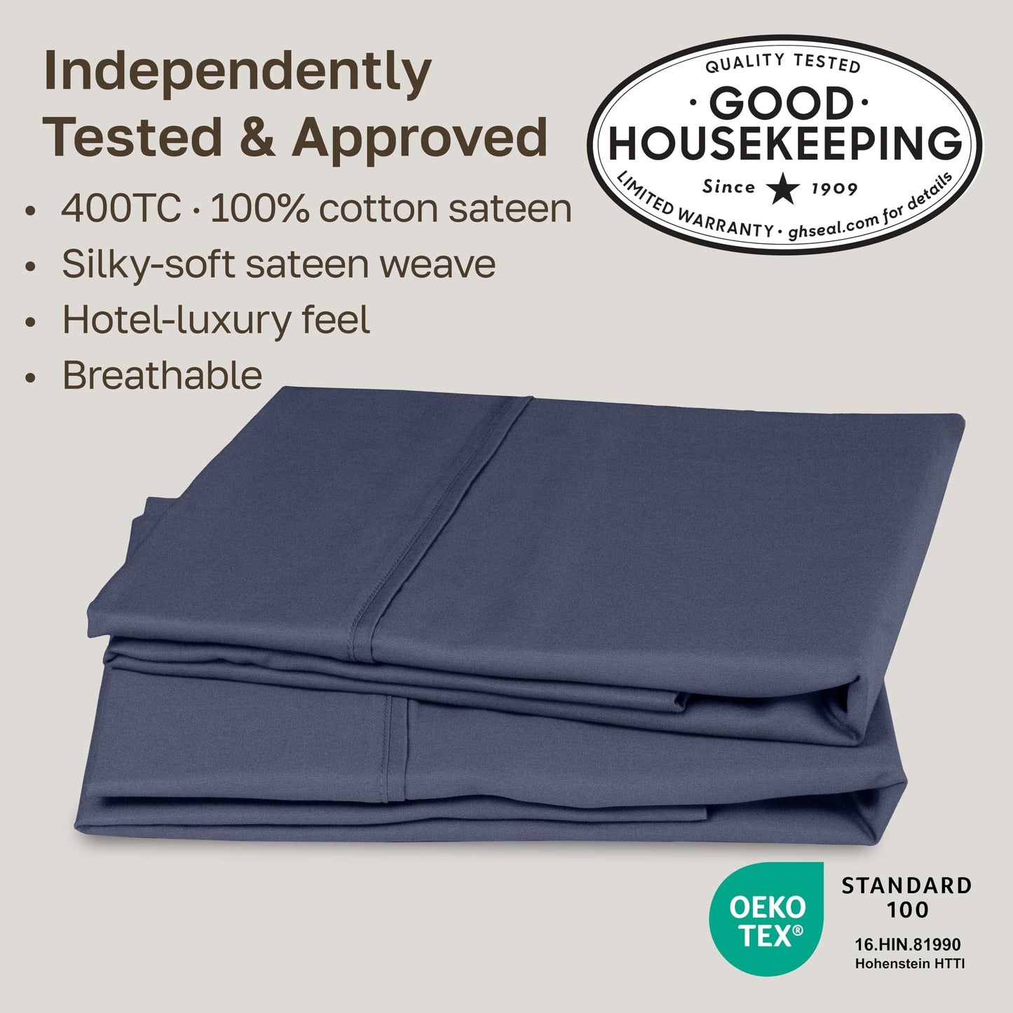 California Design Den Standard Queen Size Pillowcase Set - 400 Thread Count, 100% Cotton Sateen, Set of 2 Pillow Covers, Soft and Breathable - Indigo Dusty Blue
