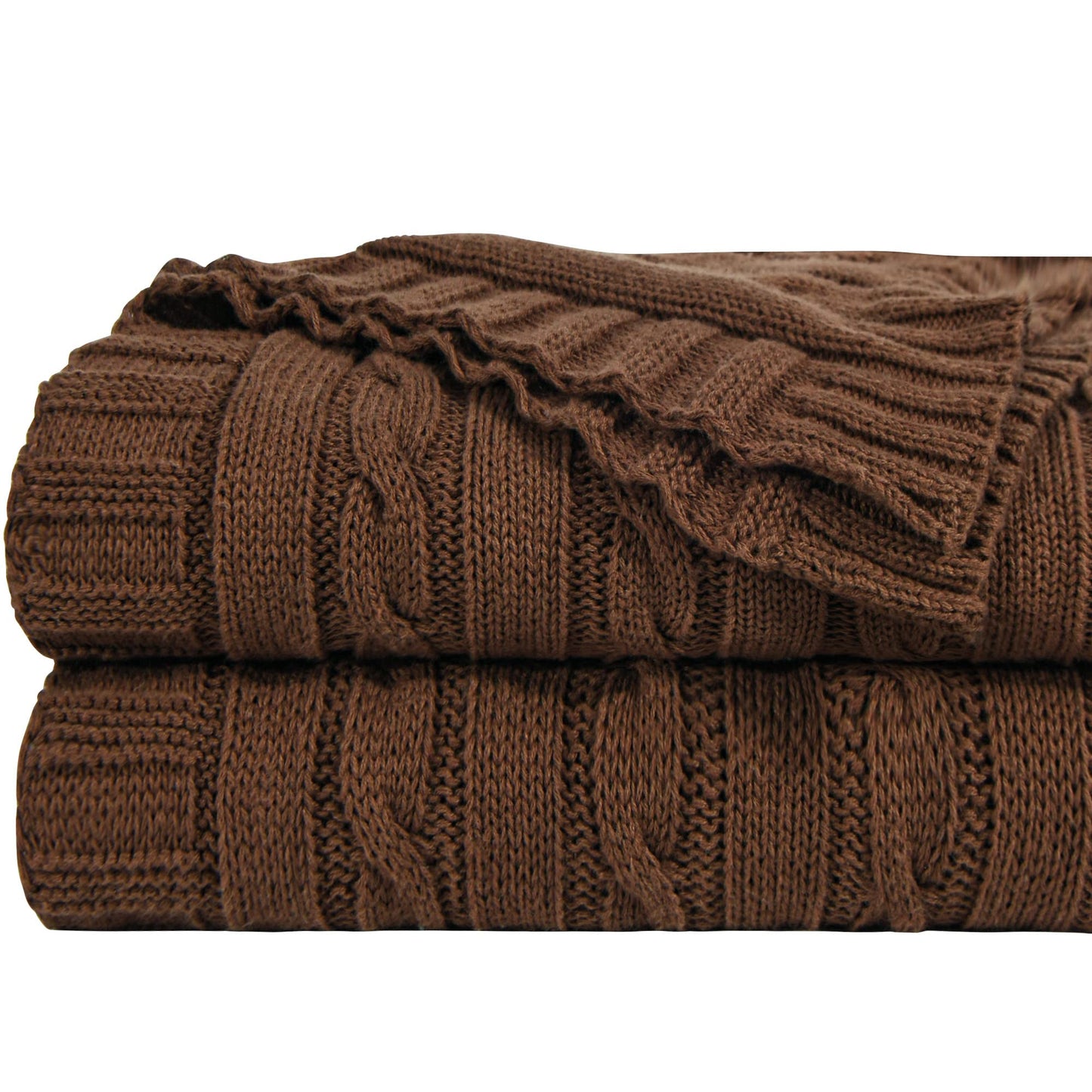 NTBAY 100% Pure Cotton Cable Knit Throw Blanket, Super Soft Warm 51x67 Knitted Throw Blanket for Couch, Sofa, Chair, Bed - Extra Cozy, Machine Washable, Comfortable Home Decor, Brown
