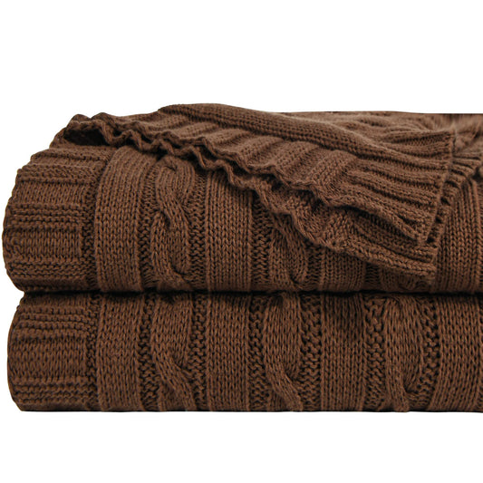 NTBAY 100% Pure Cotton Cable Knit Throw Blanket, Super Soft Warm 51x67 Knitted Throw Blanket for Couch, Sofa, Chair, Bed - Extra Cozy, Machine Washable, Comfortable Home Decor, Brown