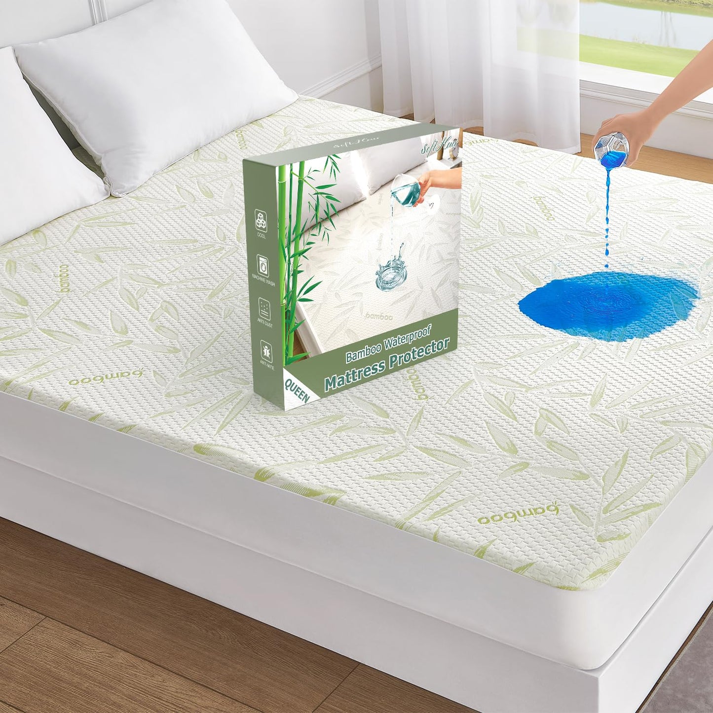 Queen Mattress Protector Waterproof Mattress Pad Washable Bamboo Rayon Mattress Cover Breathable Noiseless Bed Protector 5" - 21'' Elastic Fitted Deep Pocket