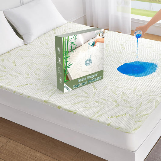 Queen Mattress Protector Waterproof Mattress Pad Washable Bamboo Rayon Mattress Cover Breathable Noiseless Bed Protector 5" - 21'' Elastic Fitted Deep Pocket