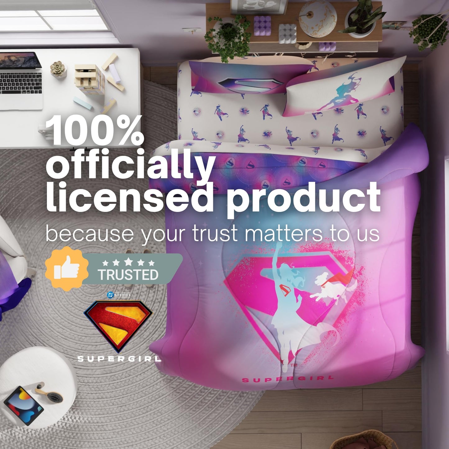 Supergirl Movie Bedding Set, Full Size, 5-Piece Super Soft Cozy Reversible Comforter & Sheet Set (Officially Licensed Product) by Franco
