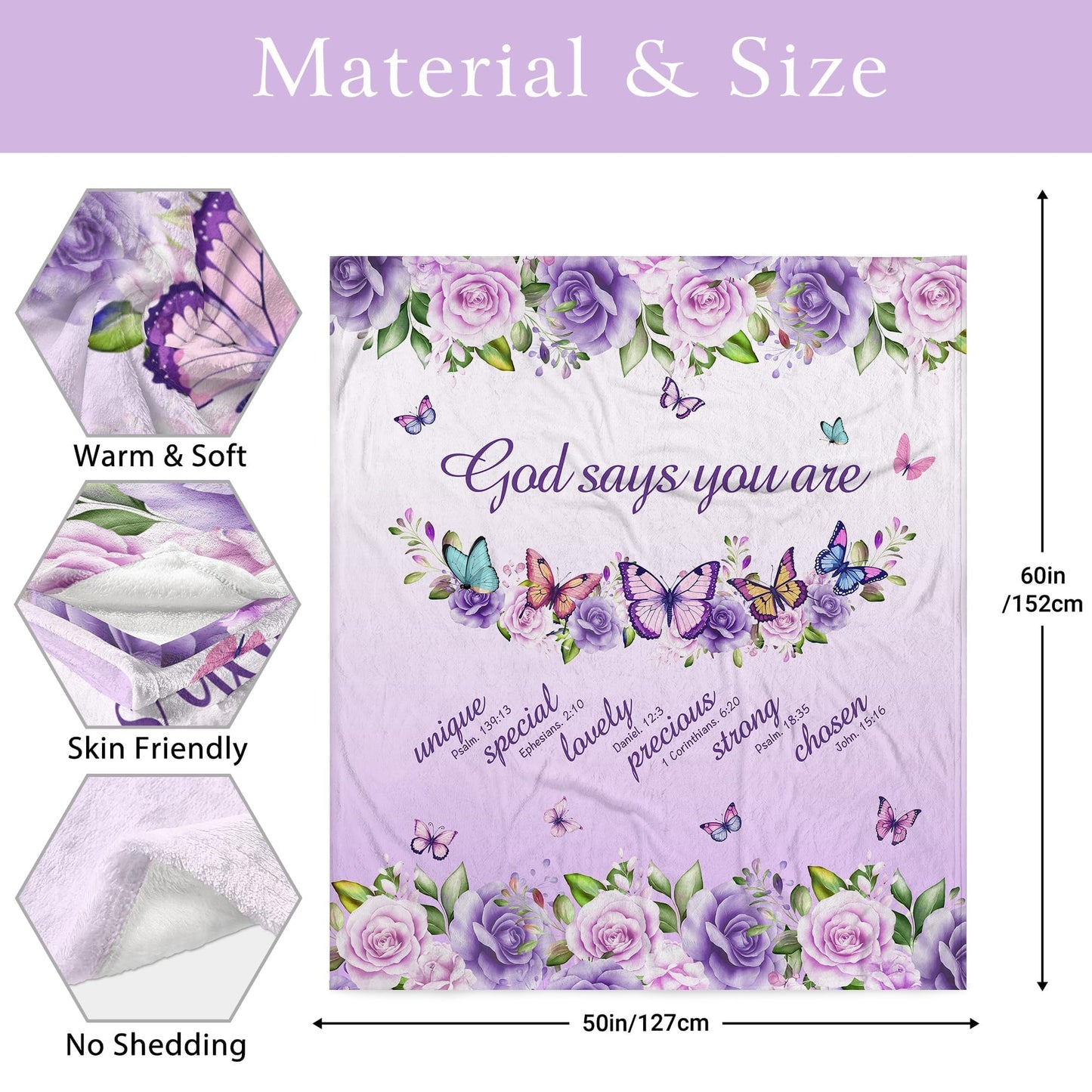 AICLIV Christian Butterfly Blanket Gifts for Women 60"X 50", Christian Gifts for Women Faith, Inspirational Bible Religious Gifts for Women Female, Warm Cozy Fleece Butterfly Throw Blankets