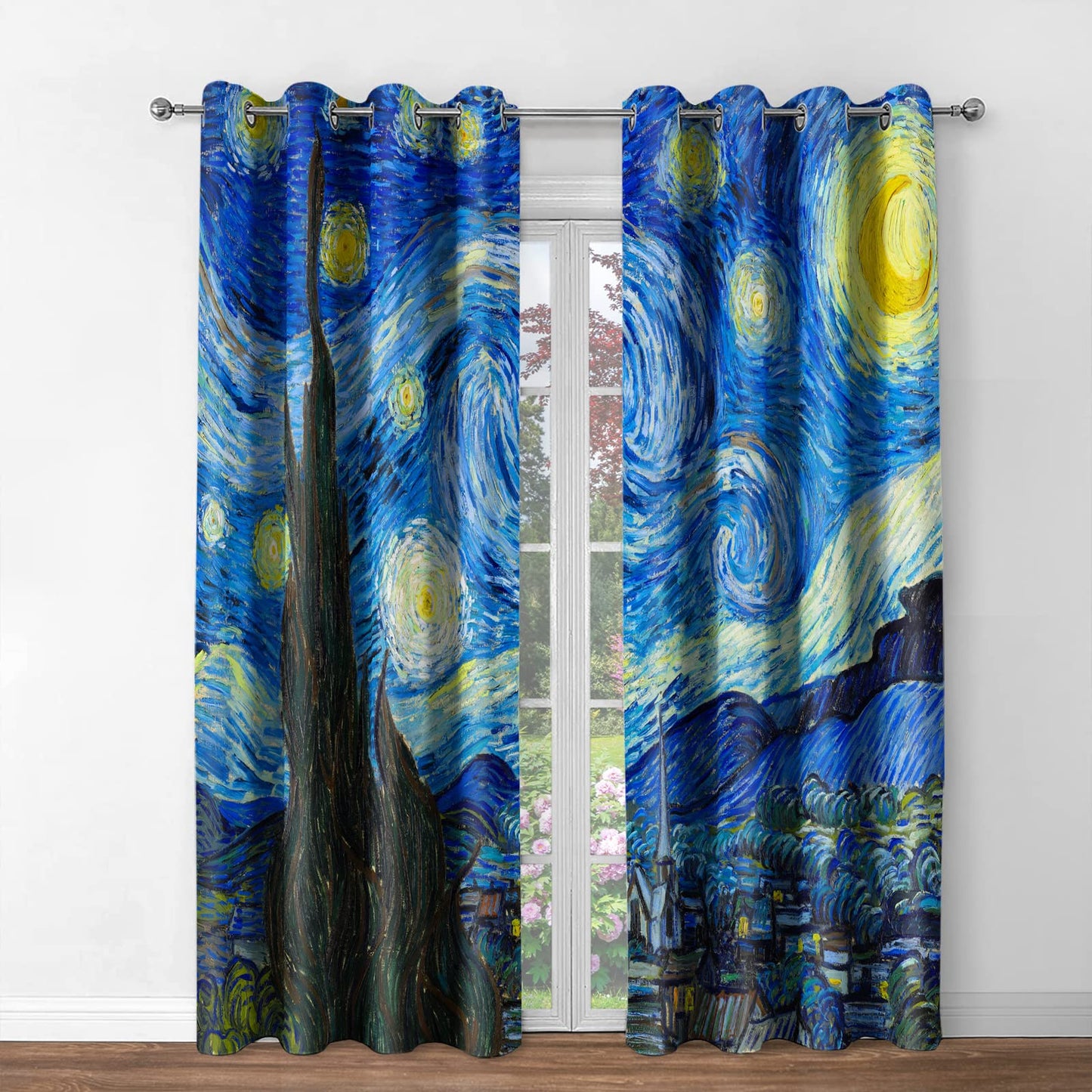 Jekeno Starry Night Blackout Curtains Art Decor for Home Bedroom Living Room Darkening Curtains Grommet Window Drapes 2 Panel Set, 42"x84"