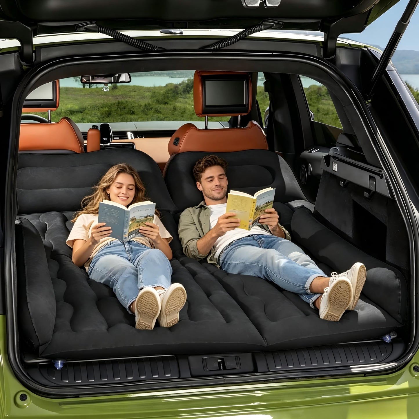 BEBAS Back Seat Car Air Mattress: Inflatable SUV Car Camping Bed for Truck, Van & Trunk, 600 lbs Thickened Double-Sided Flocking Travel Car Sleeping Pad with Air Pump & 2 Pillows